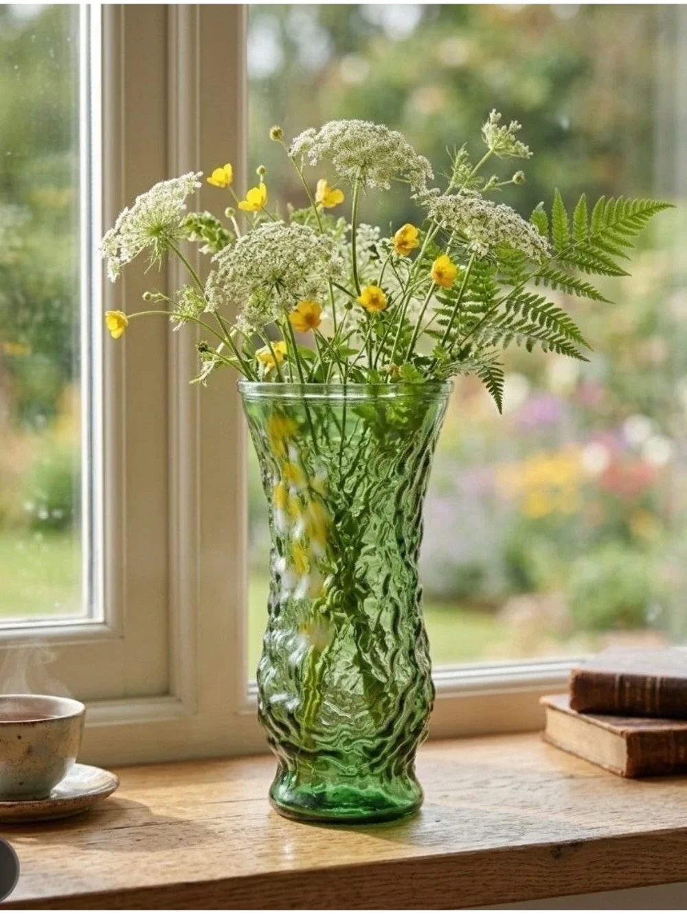 Vintage Hoosier Glass Emerald Green Bark Texture Vase 8.5